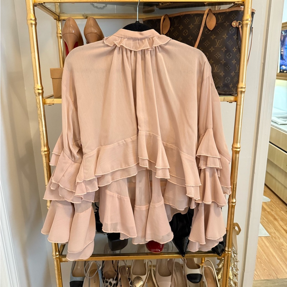 Commense High Neck Ruffle Top Light Pink
